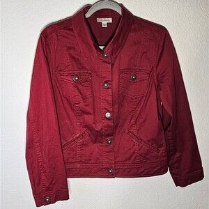 Dress Barn Women's Large Red Denim Coat Classic Jean Style Jacket